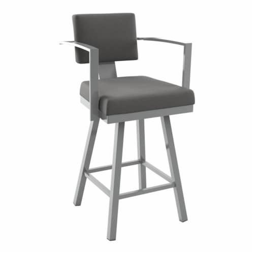 Amisco Akers 30.25  Polyester Swivel Bar Stool in Heather Light Gray/Glossy Gray Perspective: front