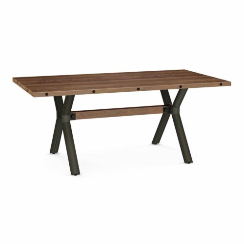 Amisco Laredo Distressed Wood and Metal Dining Table in Brown/Gun Metal Perspective: front