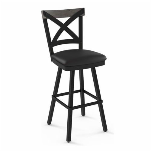 Amisco Snyder 26.5  Faux Leather and Metal Swivel Counter Stool in Black/Gray Perspective: front