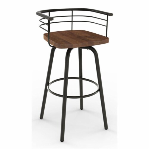 Amisco Brisk 25  Distressed Wood Swivel Counter Stool in Brown/Gun Metal Perspective: front