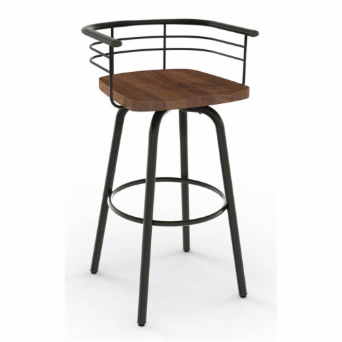 Amisco Brisk 29  Distressed Wood Swivel Bar Stool in Brown/Gun Metal Perspective: front