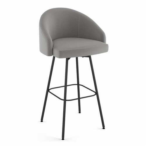 Amisco Nelly 31  Polyester Swivel Bar Stool in Heather Light Gray/Black Perspective: front