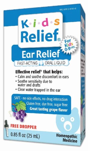 Homeolab USA  Kids Relief Earache Grape Oral Liquid Solution Perspective: front