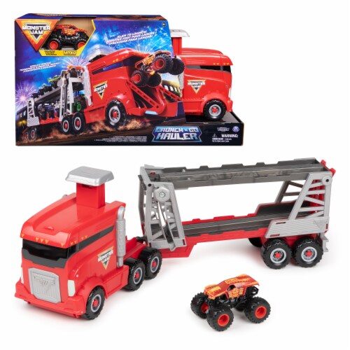 Monster Jam Official 2-in-1 Launch N’ Go Hauler Playset Perspective: front