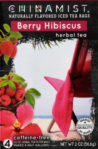 China Mist Berry Hibiscus Naturally Flavored Iced Herbal Tea Bags Perspective: front
