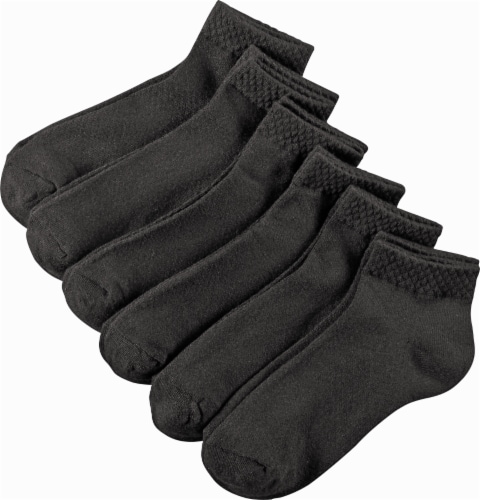 K. Bell Women's Pique Texture Low-Cut Socks - Black - 6 Pack Perspective: front
