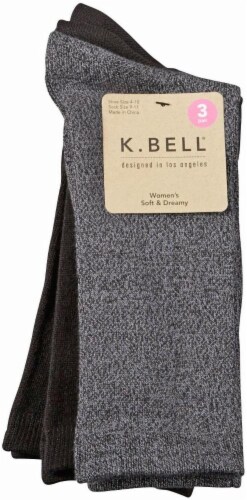 K. Bell® Soft & Dreamy Women's Crew Socks - 3 Pack - Gray Marl/Black Perspective: front