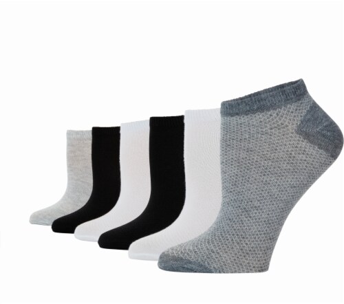 K. Bell® Women's No-Show Socks - 6 Pack - Black/Gray/White Perspective: front