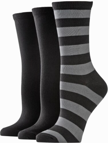 K. Bell® Women's Crew Socks - Stripes/Black - 3 Pack Perspective: front