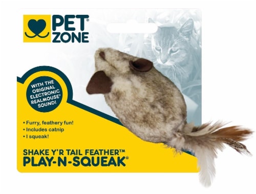 Pet Zone® Play-N-Squeak Shake Y'r Tail Feather Cat Toy Perspective: front