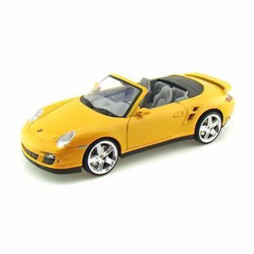 1 by 18 Porsche 911 Turbo Convertible Diecast Car Model, Yellow Perspective: front