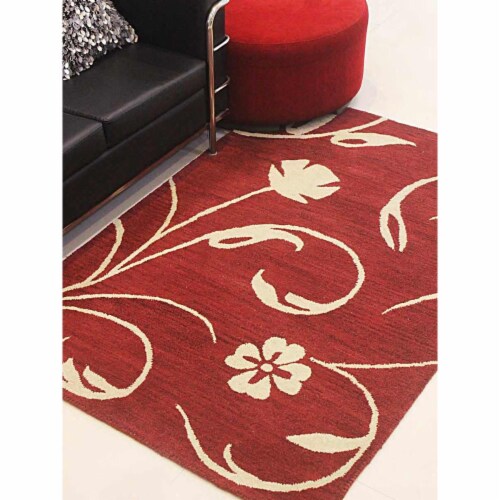 5 X 8 Ft Hand Tufted Wool Floral Rectangle Area Rug Red Beige 1 