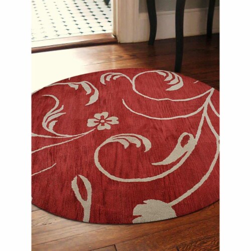 8 x 8 ft. Hand Tufted Wool Floral Round Area Rug, Red & Beige, 1 Fred