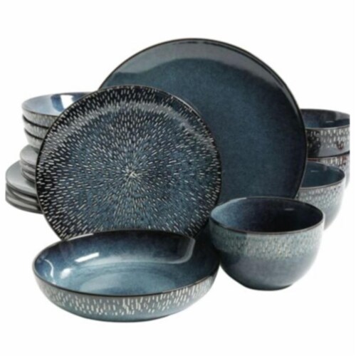 Matisse Double Bowl Dinnerware Set, Cobalt - 16 Piece Perspective: front