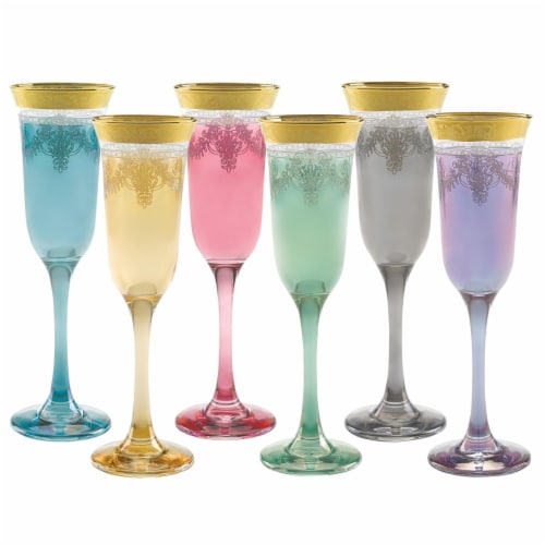 Muticolor Flutes with Gold Band - Set of 6 Perspective: front