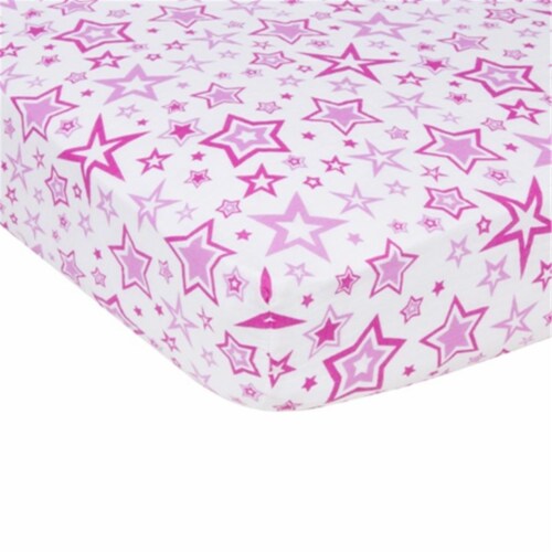 Radiant Orchid Stars Muslin Crib Sheet Perspective: front