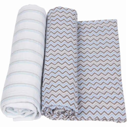 Blue & Gray Muslin Swaddle, 2 Pack Perspective: front