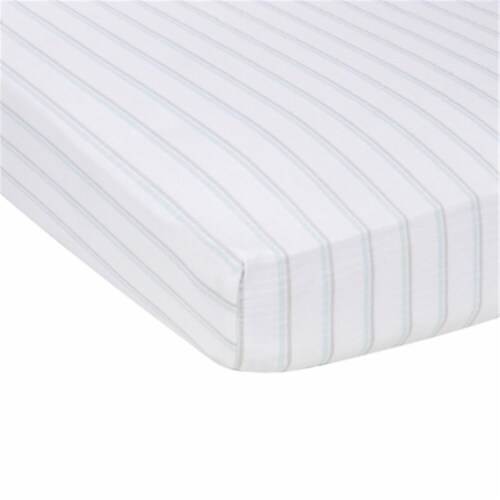 Blue & Gray Stripes Muslin Crib Sheet Perspective: front
