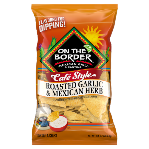 On The Border® Roasted Garlic & Mexican Herb Cafe Style® Tortilla Chips Perspective: front