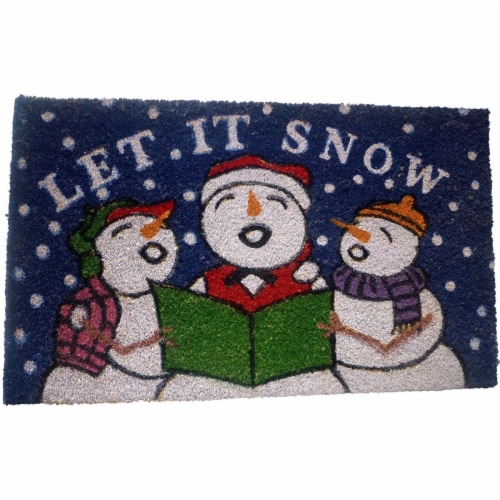 Geo Crafts G158 SNOWMEN 18 x 30 in. PVC Backed Coir Doormat, Let it Snow Snowmen Perspective: front