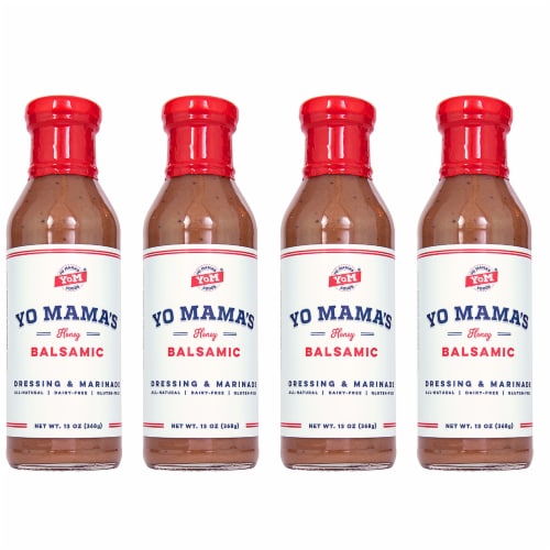 Yo Mama's Foods Honey Balsamic Vinaigrette Salad Dressing and Marinade (4) 13 OZ Bottles Perspective: front