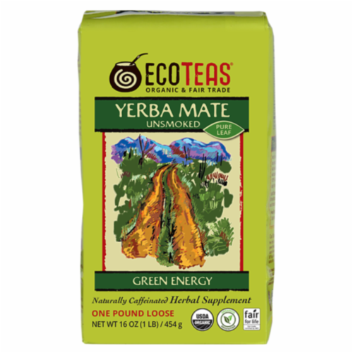 Organic Yerba Mate 100% Unsmoked Pure Leaf/Stem 1 lb - ECOTEAS (2-pack) Perspective: front
