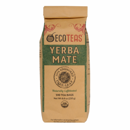 Organic Yerba Mate 100% Unsmoked Pure 100 Tea Bags - ECOTEAS (3 Case) Perspective: front
