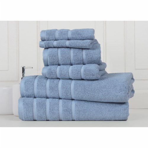 Bibb Home 6 Piece Egyptian Cotton Towel Set Zero Twist Soft Absorbent 650Gsm Dusty Blue 6 Piece set Foods Co