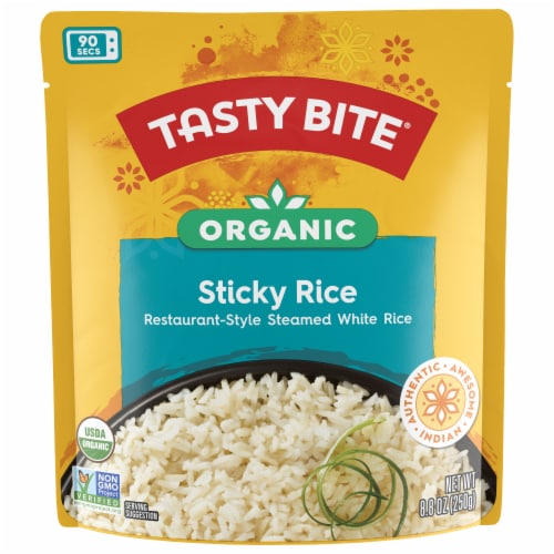 Tasty Bite Organic Sticky Rice 8.8oz - Soft, Chewy Sticky Rice Perspective: front