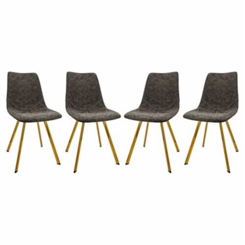 LeisureMod Markley Modern Leather Dining Chair With Gold Legs Set of 4 Perspective: front