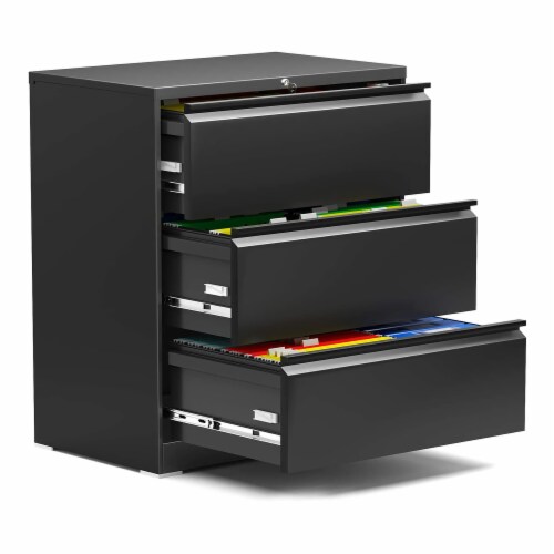 AOBABO 3 Drawer Lateral File Cabinet w/ Lock for Letter/Legal Size Paper, Black Perspective: front