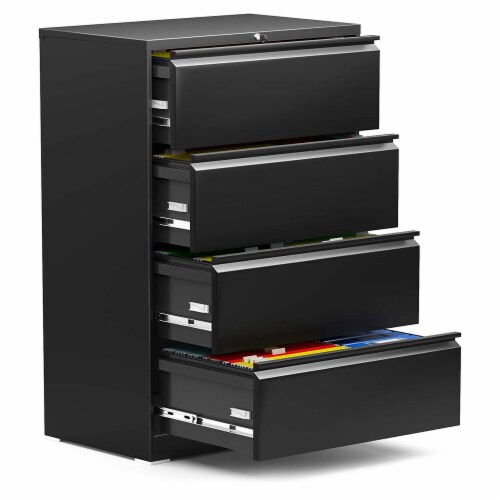 AOBABO 4 Drawer Lateral File Cabinet w/ Lock for Letter/Legal Size Paper, Black Perspective: front