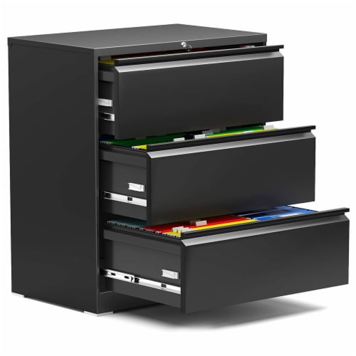 AOBABO 3 Drawer Lateral File Cabinet w/ Lock for Letter/Legal Size Paper, Black Perspective: front