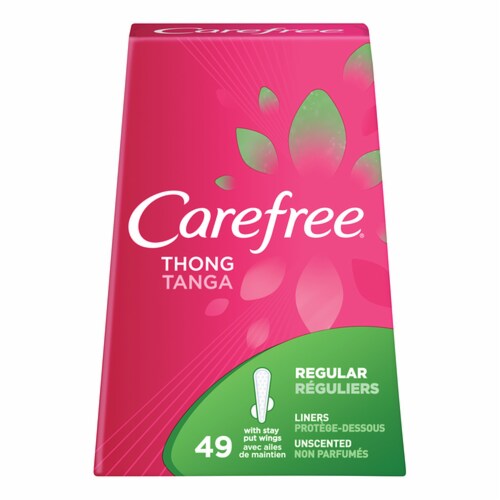 Carefree Pantiliners for Thongs with Stay Put Wings Unscented (Pack of 24) Perspective: front