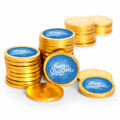 84ct Happy Passover Candy Chocolate Coins Party Favors (84 Pack) - Perspective: front