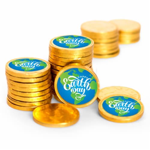 84ct Earth Day Candy Chocolate Coins Party Favors Giveaways (84 Pack) - Perspective: front