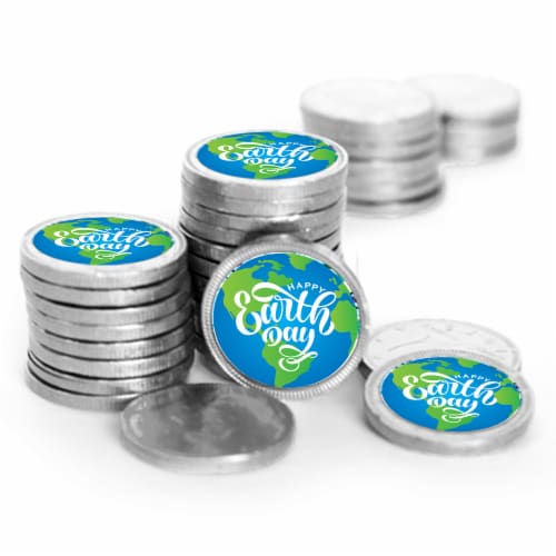 84ct Earth Day Candy Chocolate Coins Party Favors Giveaways, Silver Foil (84 Pack) - Perspective: front