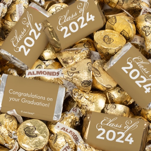 393 Pcs Gold Graduation Candy Party Favors Hershey's Miniatures Kisses (4.95 lbs) Perspective: front