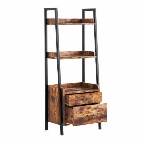 Fabato 3 Tier Display Bookcase with Ladder Shelves and Metal Frame, Rustic Brown Perspective: front