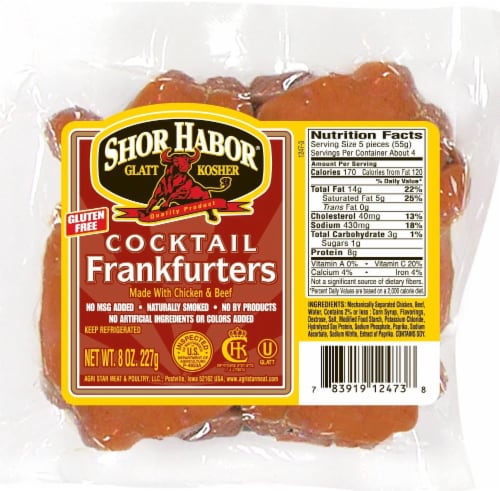 Shor Habor® Chicken & Beef Cocktail Frankfurters Perspective: front