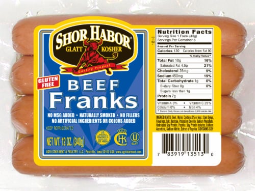 Shor Habor® All Beef Franks Perspective: front