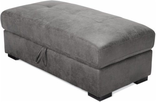 Emerald Home Furnishings Gray Storage Ottoman Perspective: front