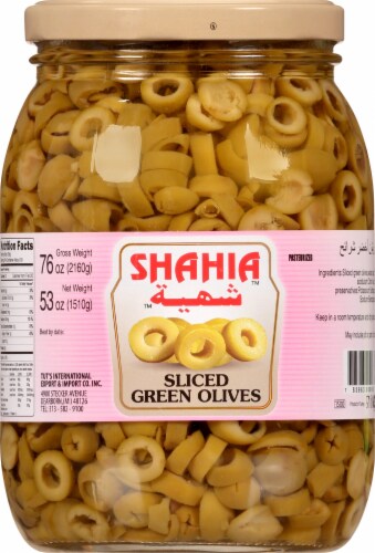 Shahia Sliced Green Olives Perspective: front