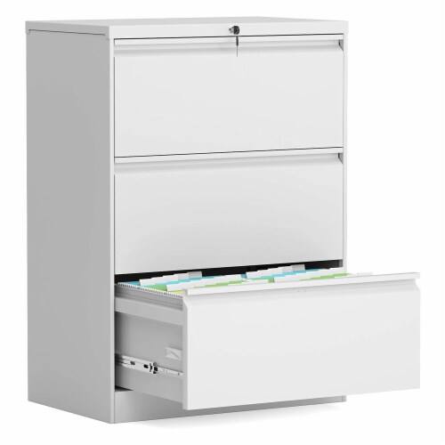 AOBABO 3 Drawer Lateral File Cabinet w/ Lock for Letter/Legal Size Paper, White Perspective: front