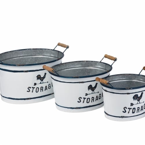 IMAX Z17197-3 Farmyard Rooster Planters - White, Set of 3 Perspective: front