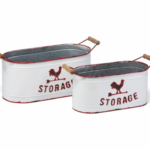 IMAX Z17207-2 Barnyard Rooster Planters - White, Set of 2 Perspective: front