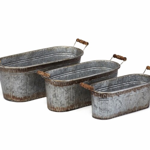 IMAX Z17224-3 Prairie Planters - Silver, Set of 3 Perspective: front