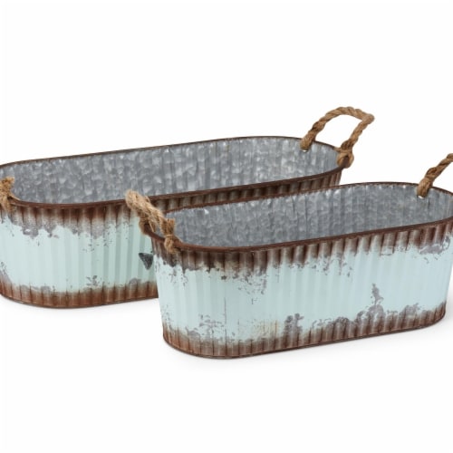 IMAX Z17232-2 Georgia Planters - Green, Set of 2 Perspective: front