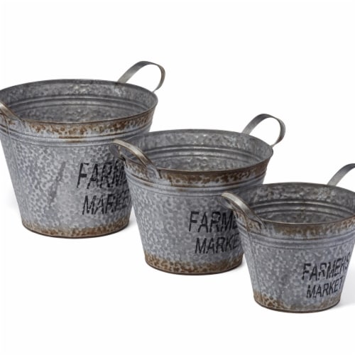 IMAX Z17240-3 Farmers Market Planters - Gray, Set of 3 Perspective: front