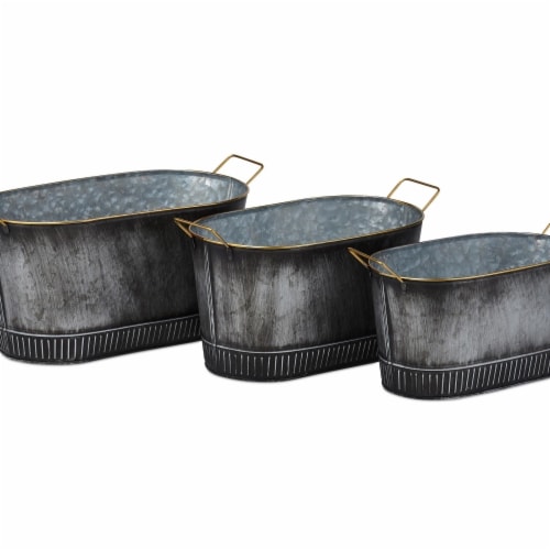 IMAX Z27868-3 Gilbert Graphite Finish Galvanized Planters - Gray, Set of 3 Perspective: front